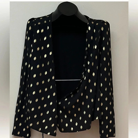 SHEIN Black Golden Dot Bow Wrap Blouse Sz Large - Picture 2 of 12